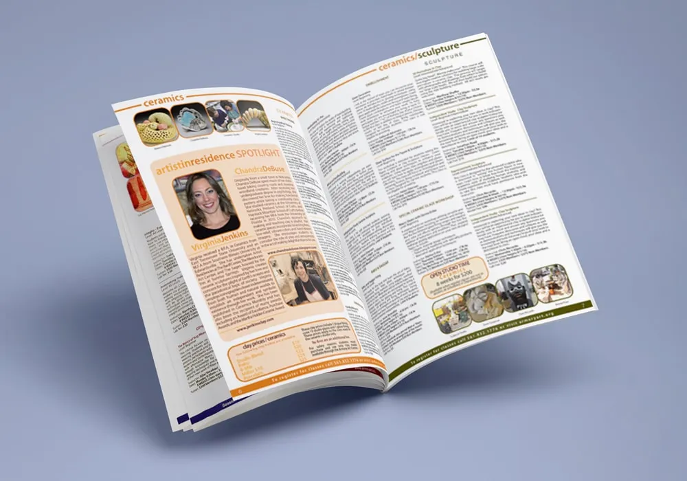 Layout design of seasonal class catalogue for the Armory Art Center.